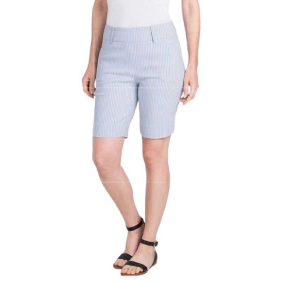 HILARY RADLEY Shorts Bermuda Blue Jean Denim Pinstripe Gray White Grey Pull-On - Picture 2 of 14